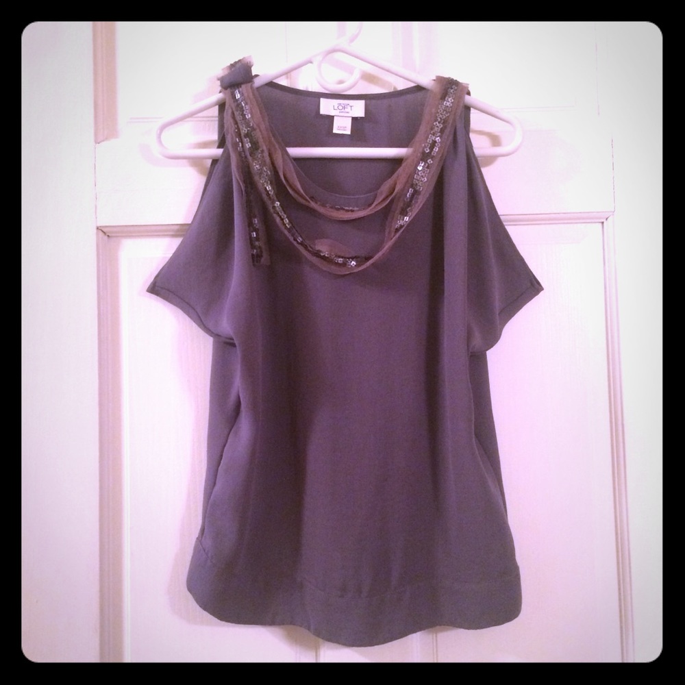 Cold shoulder grey sequin Ann Taylor blouse XXSP